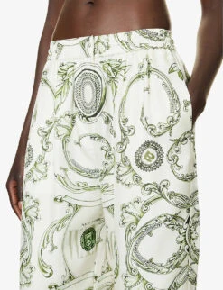 ALEXANDER WANG Graphic-print Slip-pocket High-rise Wide-leg Silk Trousers -Closet By She R04160709 IVORYGREEN ALT04