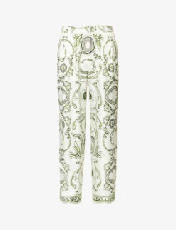 ALEXANDER WANG Graphic-print Slip-pocket High-rise Wide-leg Silk Trousers