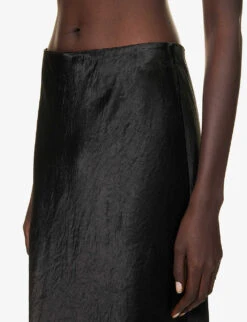 Max Mara Alessio Mid-rise Woven Midi Skirt -Closet By She R04161481 BLACK ALT04