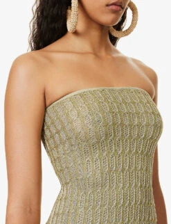 Honeycomb Strapless Rayon-knitted Midi Dress 12 Honeycomb Strapless Rayon-knitted Midi Dress -Closet By She R04161515 GOLDWEED ALT04