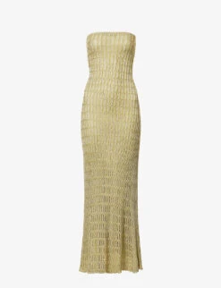 Honeycomb Strapless Rayon-knitted Midi Dress