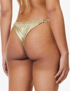 Woven Elasticated-waist Mid-rise Bikini Bottoms -Closet By She R04161528 GOLD ALT03