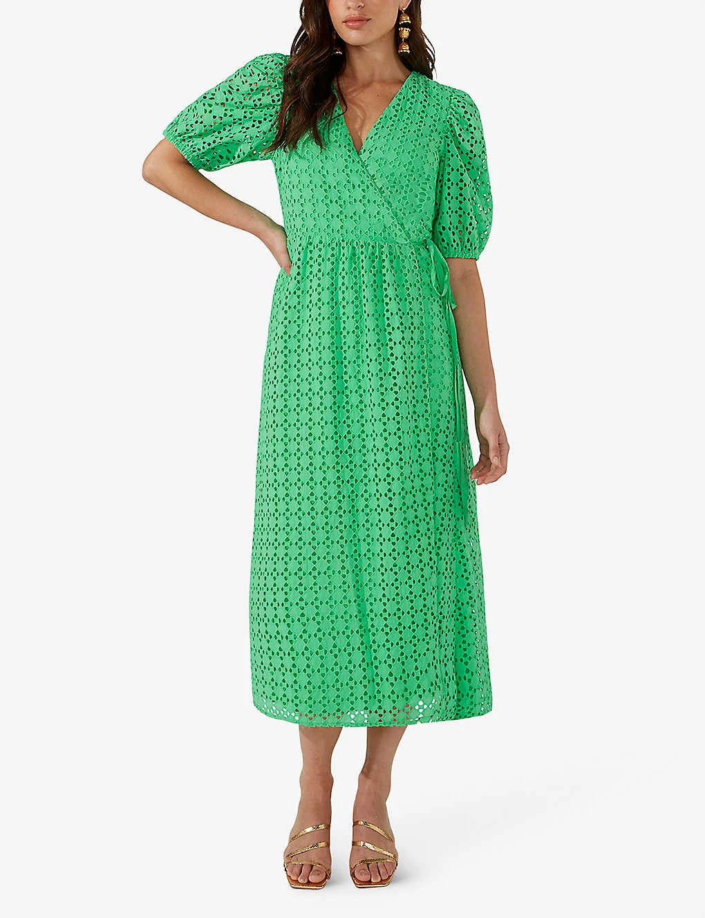 Broderie-anglaise V-neck Cotton Midi Dress 4 Broderie-anglaise V-neck Cotton Midi Dress - Image 2