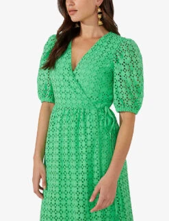 Broderie-anglaise V-neck Cotton Midi Dress 8 Broderie-anglaise V-neck Cotton Midi Dress -Closet By She R04161715 GREEN ALT02