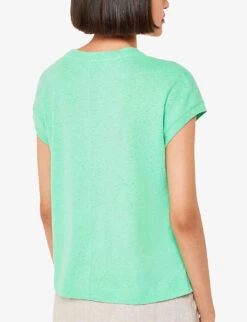 Whistles Ember Patch-pocket Cotton And Linen T-shirt -Closet By She R04164049 GREEN ALT03