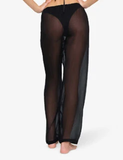 Drawstring-waist Wide-leg Low-rise Silk Trousers -Closet By She R04164379 ONYX ALT03