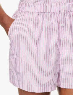 Striped High-rise Cotton-poplin Shorts -Closet By She R04164428 STRIPE0005 ALT03
