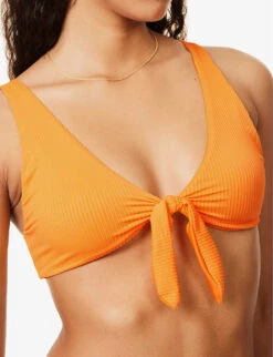 Portugal Tie-front Bikini Top -Closet By She R04165688 TANGERINERIB ALT04