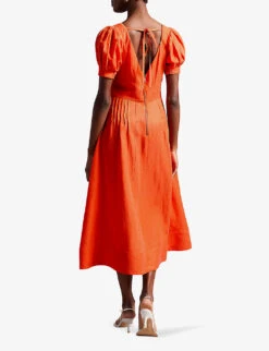 Ted Baker Opalz Puff-sleeved Linen-blend Midi Dress 7 Ted Baker Opalz Puff-sleeved Linen-blend Midi Dress -Closet By She R04166171 BRTORANGE ALT02