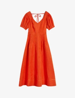 Ted Baker Opalz Puff-sleeved Linen-blend Midi Dress