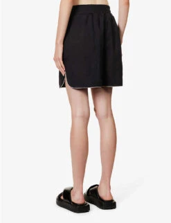 Palm Angels Logo-patch High-rise Linen Shorts -Closet By She R04166266 BLACKBLACK ALT03