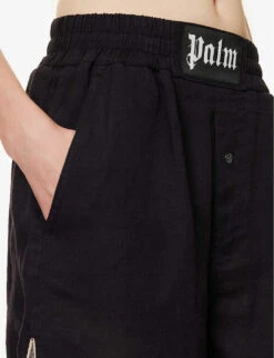 Palm Angels Logo-patch High-rise Linen Shorts -Closet By She R04166266 BLACKBLACK ALT05