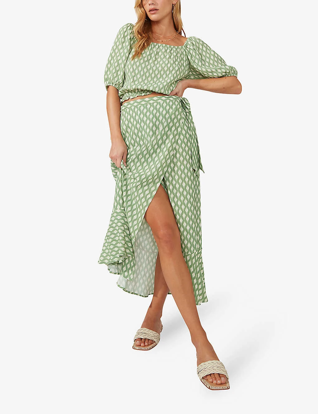 Diamond-print Wraparound Woven Maxi Skirt 4 Diamond-print Wraparound Woven Maxi Skirt - Image 2