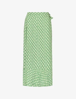 Diamond-print Wraparound Woven Maxi Skirt