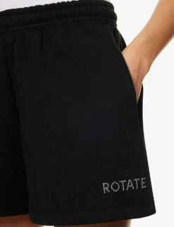Crystal-embellished Logo-print Organic-cotton Shorts -Closet By She R04166485 BLACK ALT04