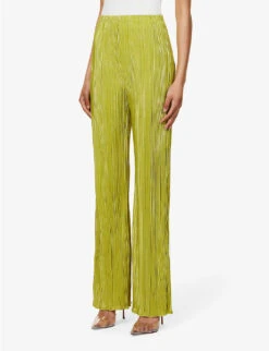 GOOD AMERICAN Wide-leg Mid-rise Plisse Woven Trousers 9 GOOD AMERICAN Wide-leg Mid-rise Plisse Woven Trousers -Closet By She R04166608 CHARTRUSSE001 ALT02