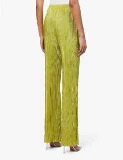 GOOD AMERICAN Wide-leg Mid-rise Plisse Woven Trousers 10 GOOD AMERICAN Wide-leg Mid-rise Plisse Woven Trousers -Closet By She R04166608 CHARTRUSSE001 ALT03