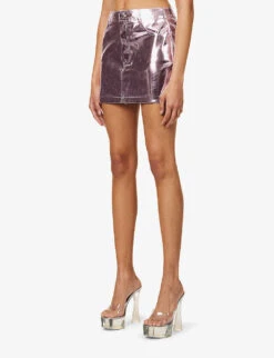 Metallic Belt-looped Regular-fit Faux-leather Mini Skirt -Closet By She R04167255 PINK ALT02