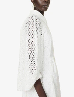 Pat Broderie-patterned Puff-sleeve Regular-fit Cotton Midi Dress -Closet By She R04168612 WHITE ALT04