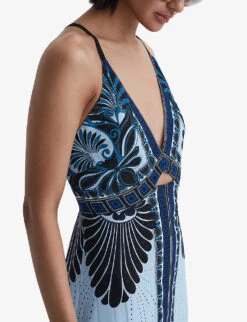 Reiss Emerson Palm-print Woven Maxi Dress -Closet By She R04169008 BLUE ALT04
