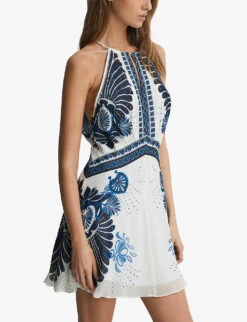 Reiss Brianna Floral-printed Woven Mini Dress -Closet By She R04169018 BLUE ALT02