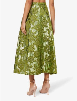 Valentino Floral-pattern Flared-hem Woven Midi Skirt -Closet By She R04169679 CELERYGREEN ALT03