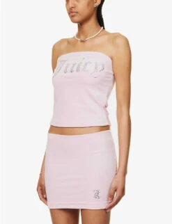 Juicy Couture Rhinestone-embellished Slim-fit Velour Mini Skirt 9 Juicy Couture Rhinestone-embellished Slim-fit Velour Mini Skirt -Closet By She R04169943 CHERRYBLOSSOM ALT02