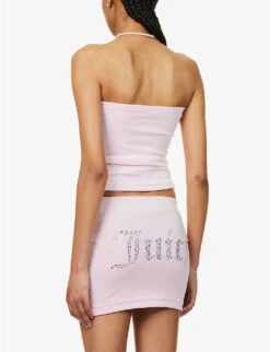 Juicy Couture Rhinestone-embellished Slim-fit Velour Mini Skirt 10 Juicy Couture Rhinestone-embellished Slim-fit Velour Mini Skirt -Closet By She R04169943 CHERRYBLOSSOM ALT03