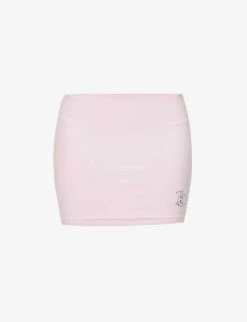 Juicy Couture Rhinestone-embellished Slim-fit Velour Mini Skirt