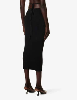 Button Mid-rise Cotton-blend Knitted Maxi Skirt -Closet By She R04170535 BLACK ALT03