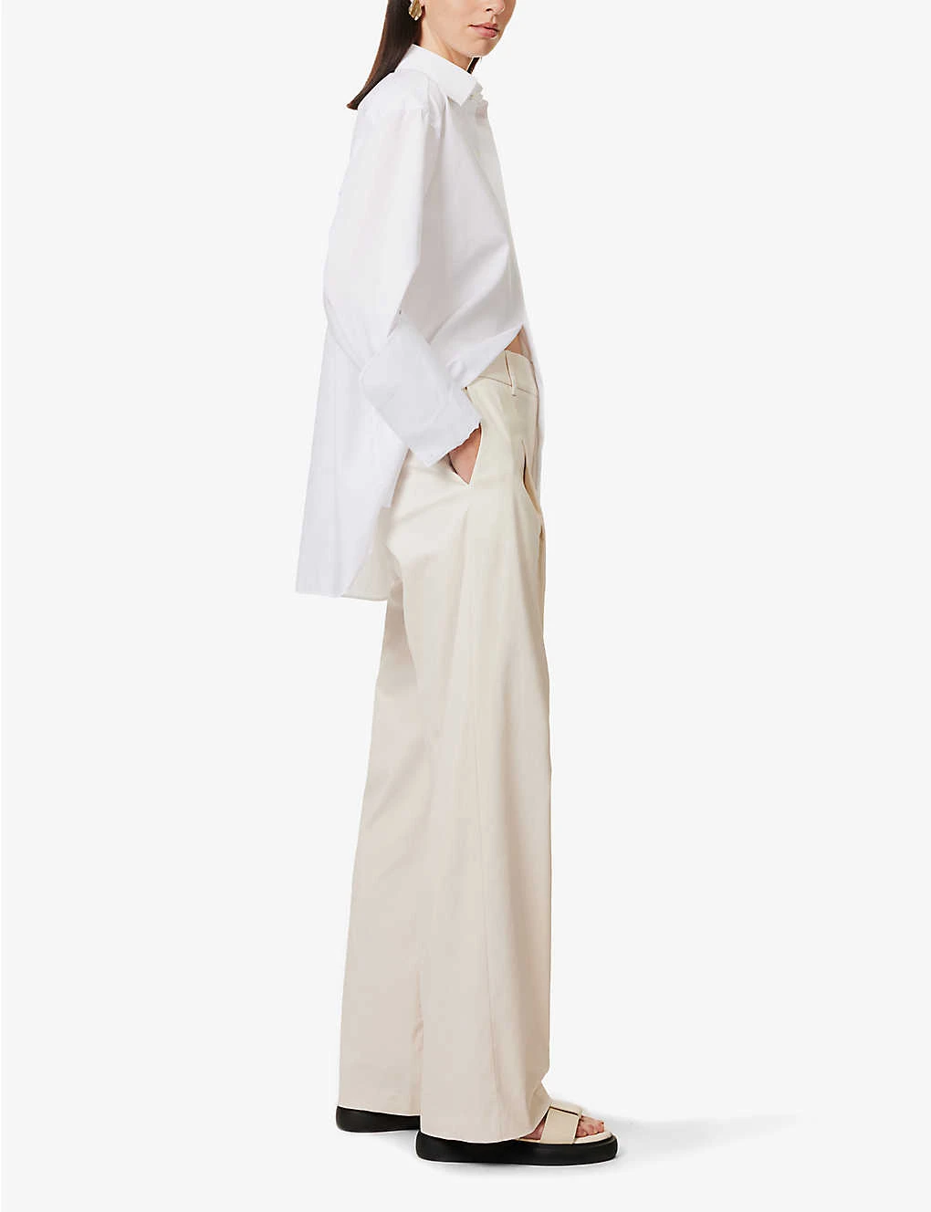 Pleated Structured-waist Straight-leg Mid-rise Cotton Trousers 4 Pleated Structured-waist Straight-leg Mid-rise Cotton Trousers - Image 2