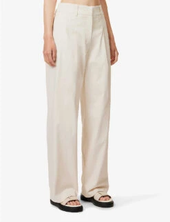 Pleated Structured-waist Straight-leg Mid-rise Cotton Trousers 9 Pleated Structured-waist Straight-leg Mid-rise Cotton Trousers -Closet By She R04170828 BEIGE ALT02