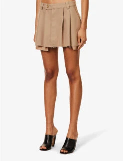 Adara Pleated Woven Mini Skirt -Closet By She R04171063 CAMEL ALT02