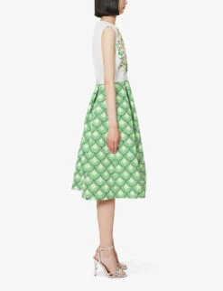 Hepburn Geometric-pattern Regular-fit Woven Midi Dress -Closet By She R04171622 PLACEDCERAMICGREEN ALT02