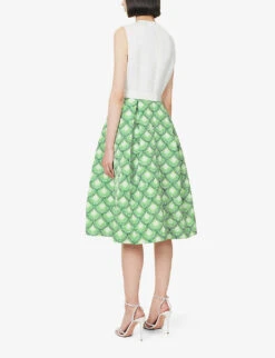 Hepburn Geometric-pattern Regular-fit Woven Midi Dress -Closet By She R04171622 PLACEDCERAMICGREEN ALT03