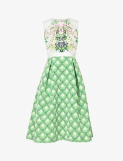 Hepburn Geometric-pattern Regular-fit Woven Midi Dress