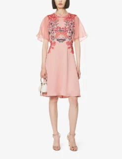 Corallium Floaty-sleeve Beaded Woven Mini Dress -Closet By She R04171623 PINKCORALCOLLAGE ALT01