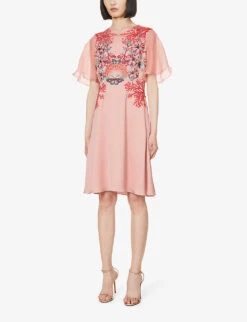 Corallium Floaty-sleeve Beaded Woven Mini Dress -Closet By She R04171623 PINKCORALCOLLAGE ALT02