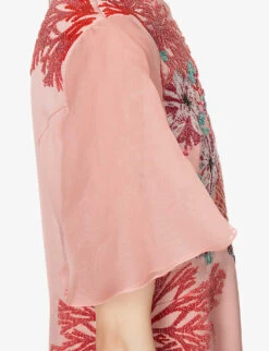 Corallium Floaty-sleeve Beaded Woven Mini Dress -Closet By She R04171623 PINKCORALCOLLAGE ALT05