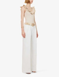 Zimmermann Devi Detachable-belt Wide-leg Mid-rise Cotton Trousers -Closet By She R04174585 IVORY ALT02