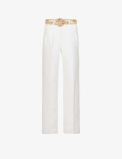 Zimmermann Devi Detachable-belt Wide-leg Mid-rise Cotton Trousers