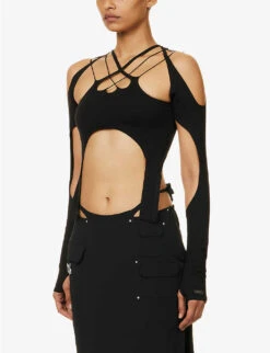 Vapor Cut-out Asymmetric Woven Top -Closet By She R04174799 BLACK ALT02