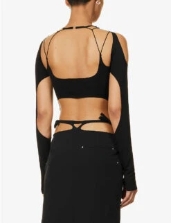 Vapor Cut-out Asymmetric Woven Top -Closet By She R04174799 BLACK ALT03