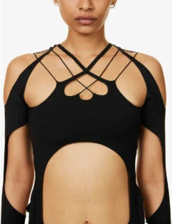 Vapor Cut-out Asymmetric Woven Top -Closet By She R04174799 BLACK ALT04