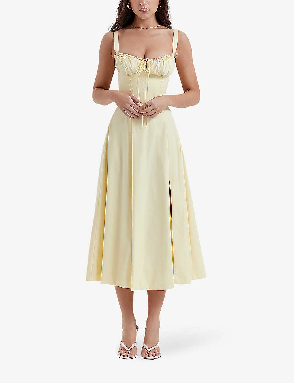 Carmen Gathered-cup Stretch Cotton-blend Midi Dress 4 Carmen Gathered-cup Stretch Cotton-blend Midi Dress - Image 2