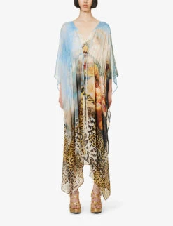 Roberto Cavalli Graphic-print V-neck Silk Maxi Dress -Closet By She R04179643 MULTICOLOUR ALT02