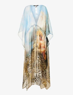 Roberto Cavalli Graphic-print V-neck Silk Maxi Dress