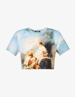 Roberto Cavalli Graphic-print Cropped Cotton T-shirt
