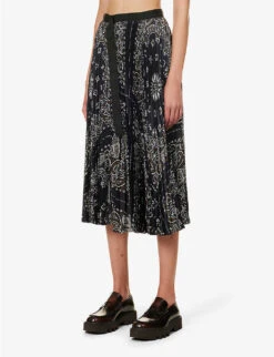 Sacai Pleated Paisley-print Woven Midi Skirt 9 Sacai Pleated Paisley-print Woven Midi Skirt -Closet By She R04180387 NAVY ALT02