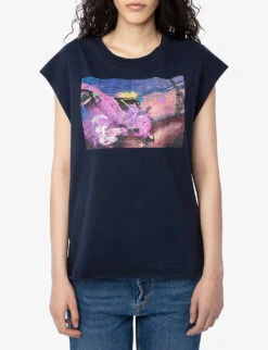 Zadig & Voltaire Cecilia Moon Graphic-print Cotton T-shirt -Closet By She R04180441 ENCRE ALT02